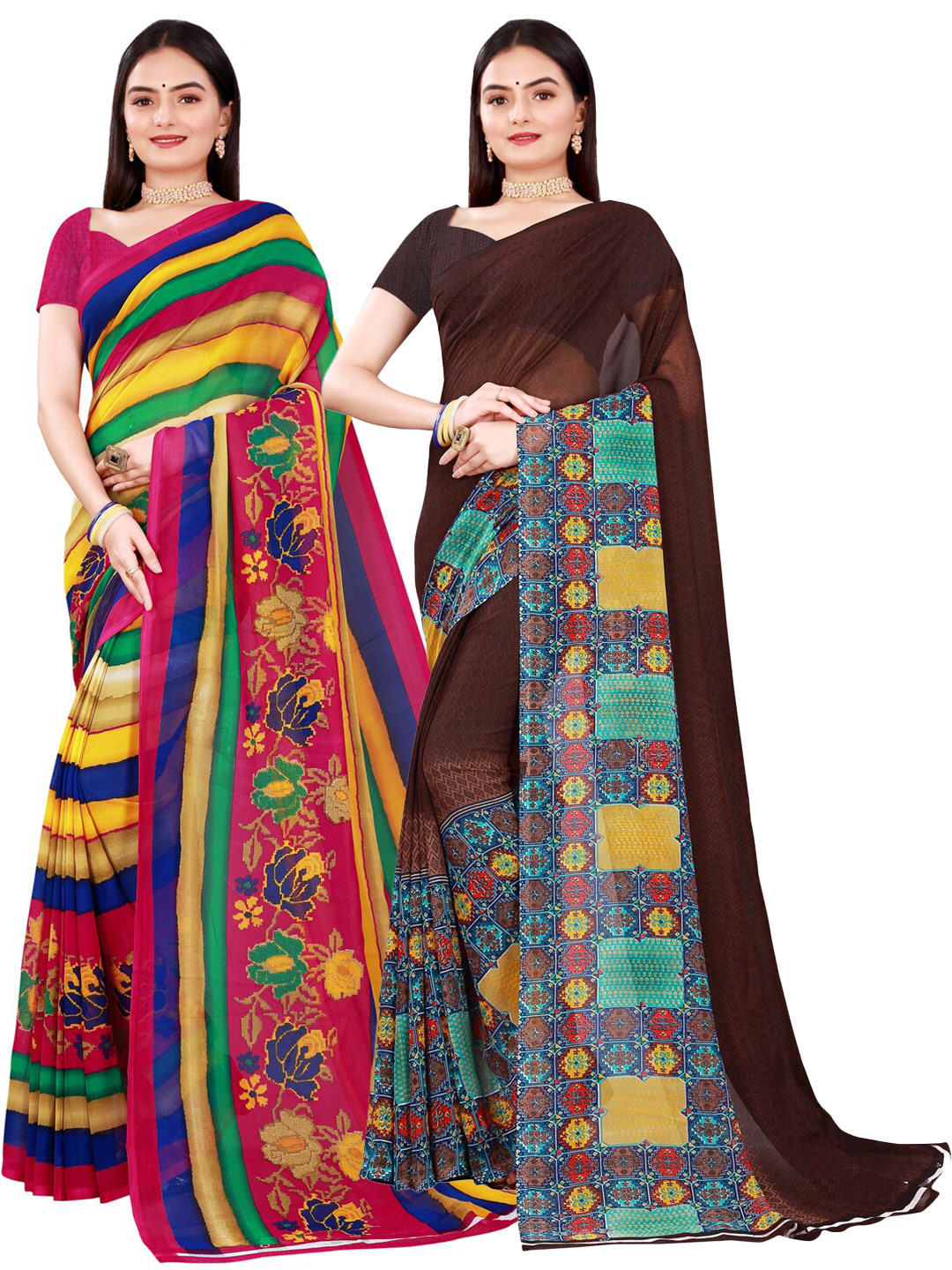 

Florence Brown & Green Pure Georgette Saree