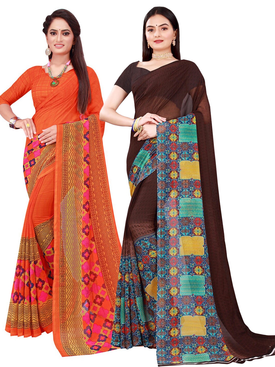 

Florence Orange & Brown Pure Georgette Saree