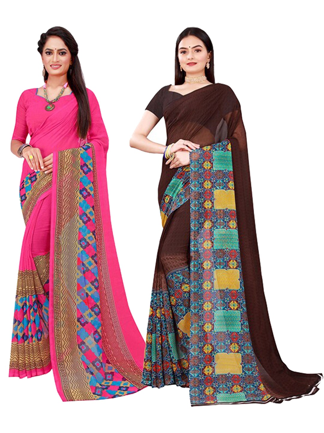 

Florence Magenta & Brown Pure Georgette Saree