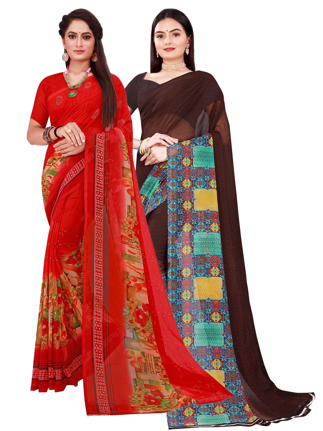

Florence Brown & Red Pure Georgette Saree