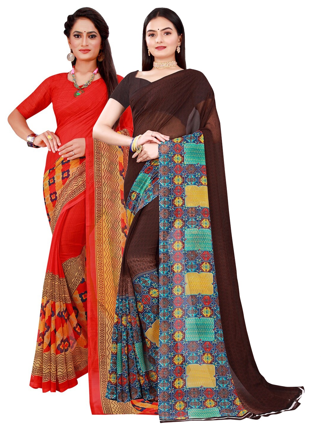 

Florence Red & Brown Pure Georgette Saree