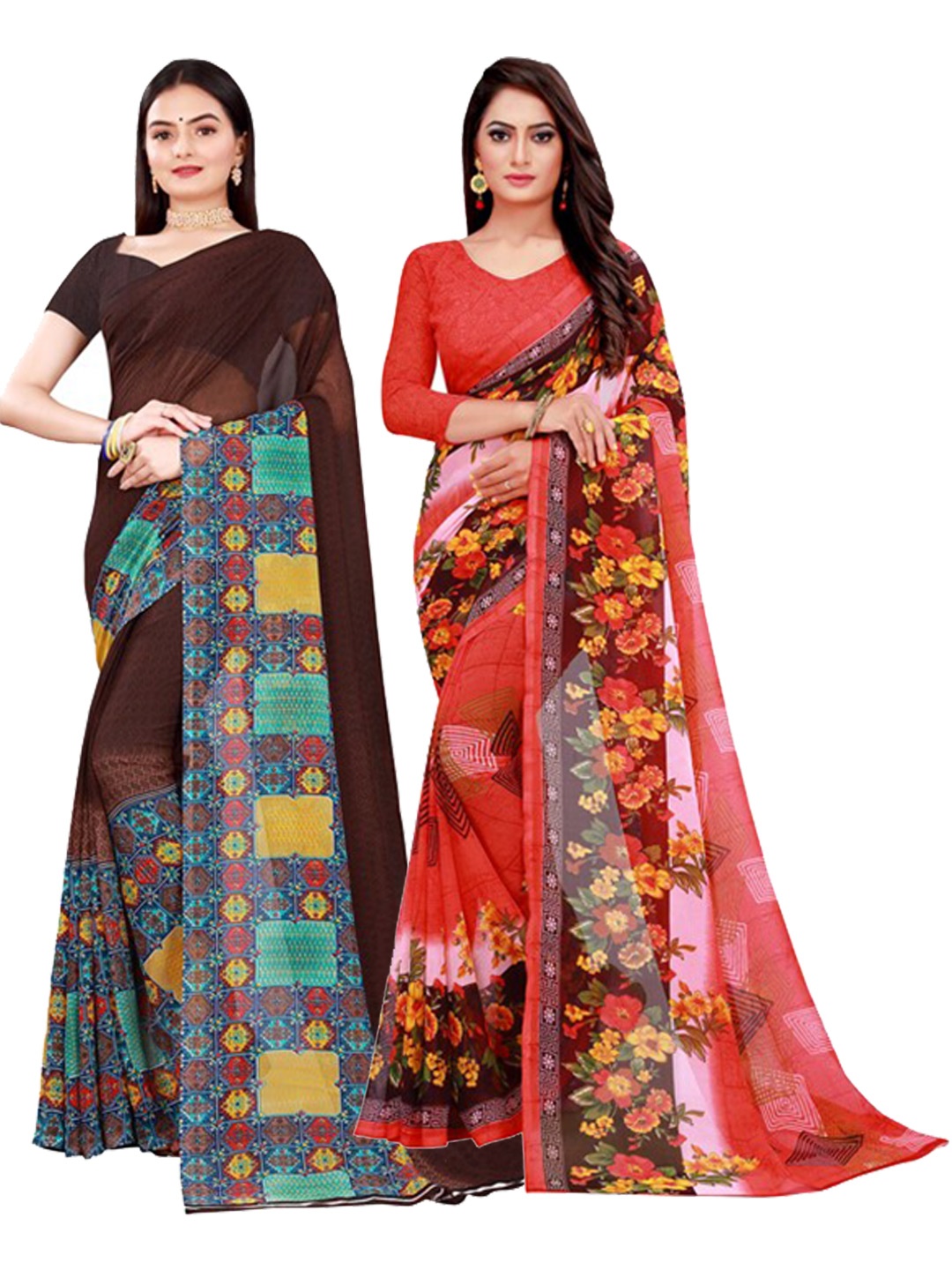 

Florence Brown & Red Pure Georgette Saree