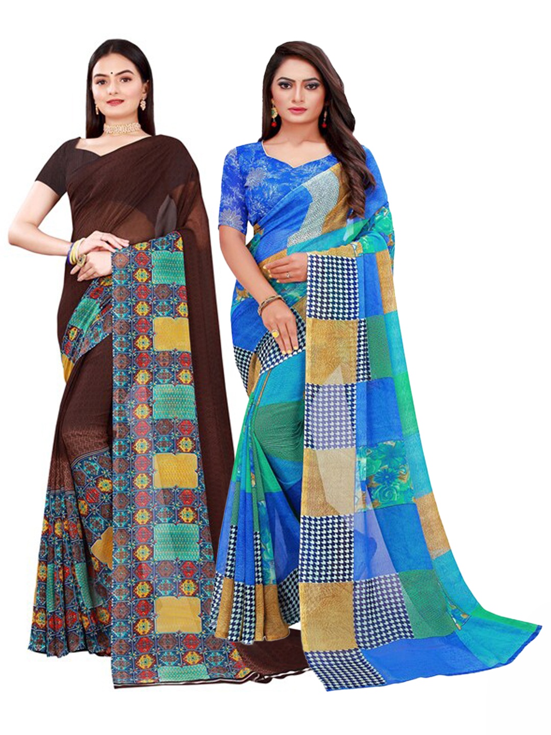 

Florence Blue & Brown Pure Georgette Saree