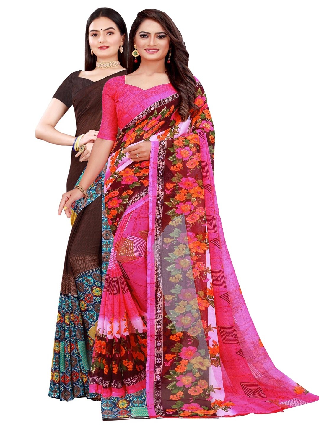Florence Brown & Pink Pure Georgette Saree