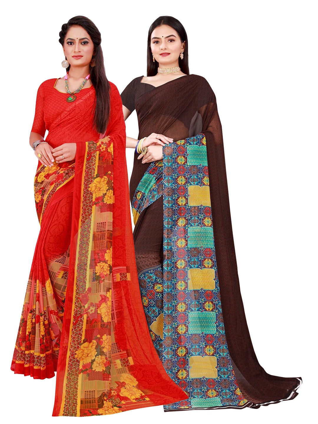 

Florence Brown & Red Pure Georgette Saree