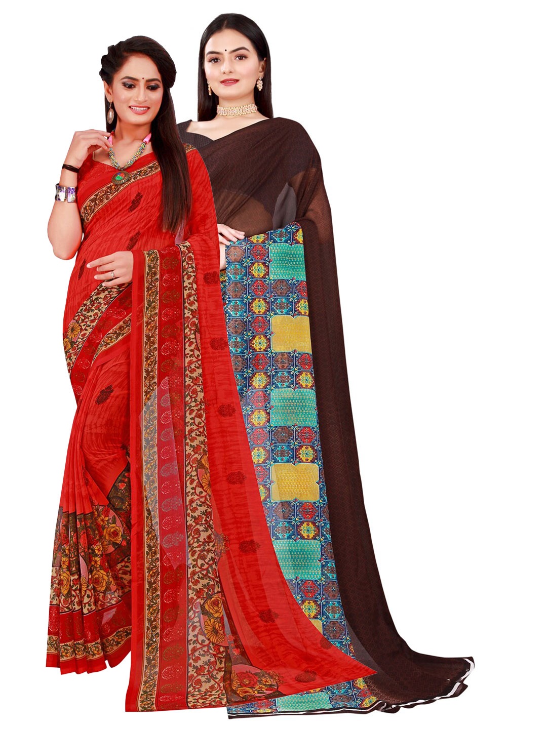 

Florence Brown & Red Pure Georgette Saree