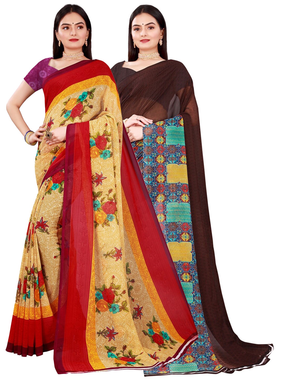 

Florence Beige & Red Pure Georgette Saree