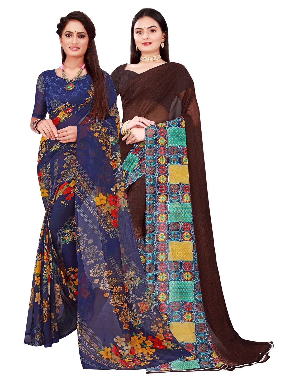 

Florence Brown & Navy Blue Pure Georgette Saree