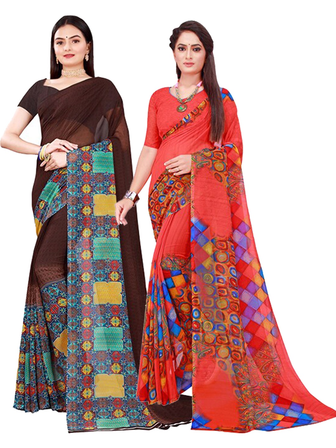 

Florence Brown & Red Pure Georgette Saree