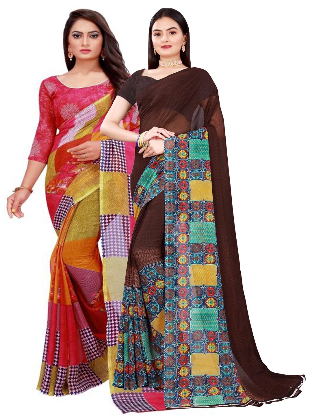 

Florence Red & Brown Pure Georgette Saree