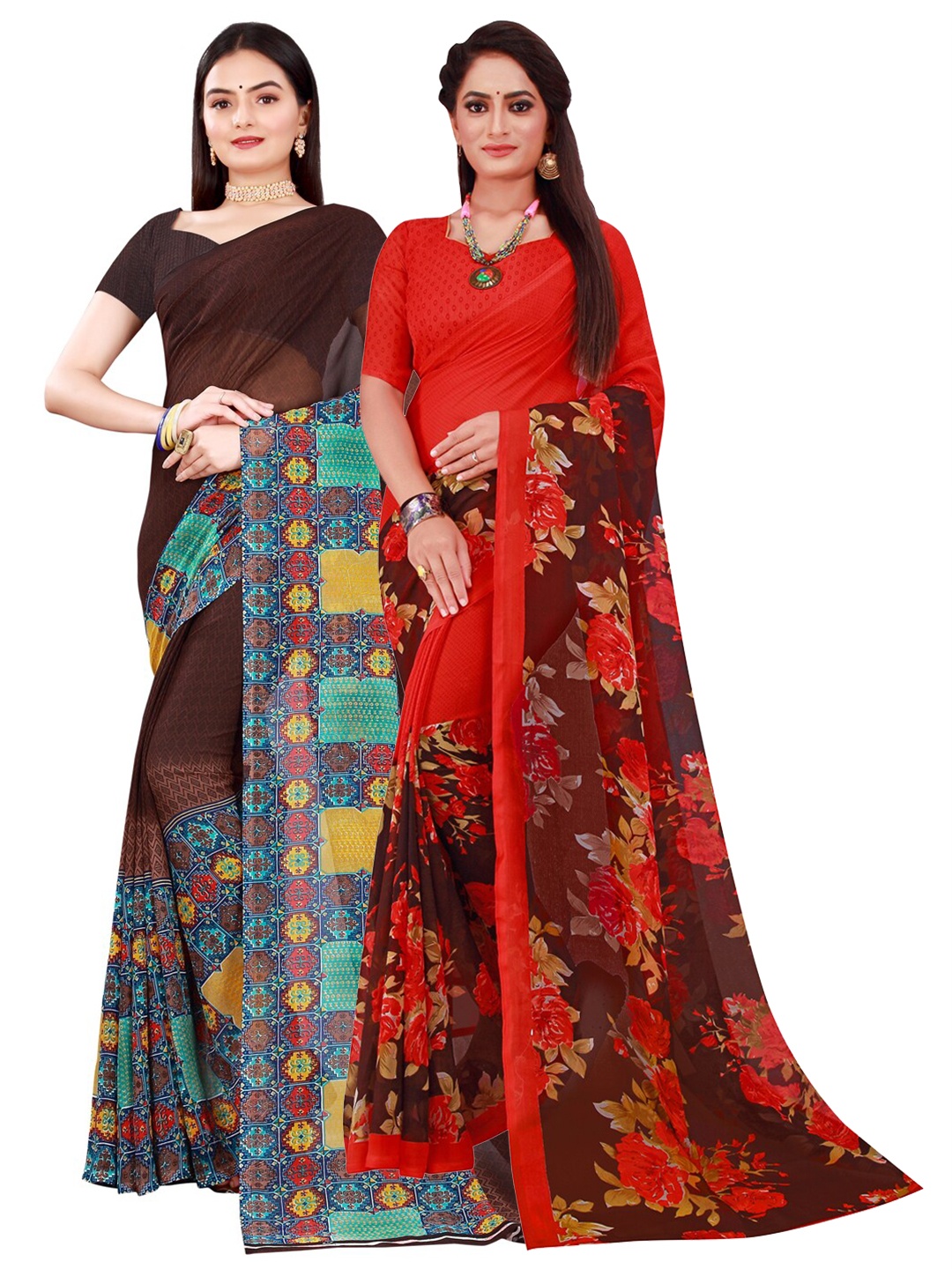 

Florence Brown & Red Pure Georgette Saree