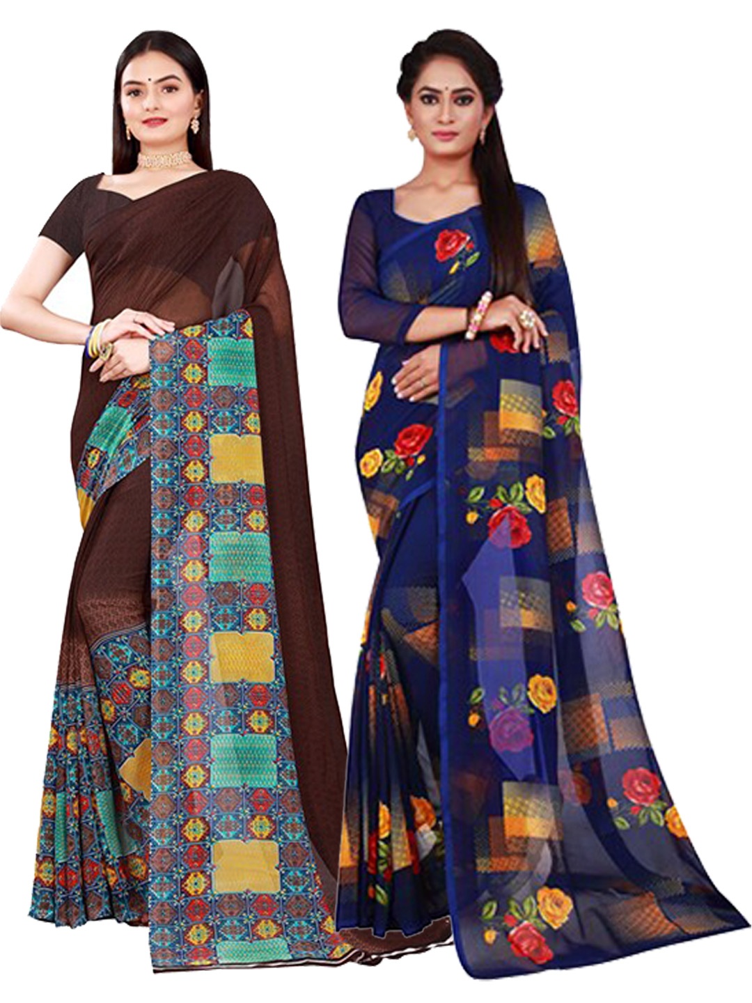 

Florence Brown & Navy Blue Pure Georgette Saree