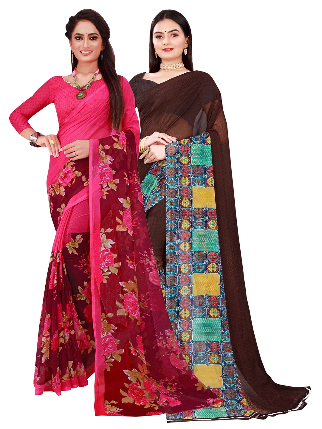 

Florence Brown & Magenta Pure Georgette Saree