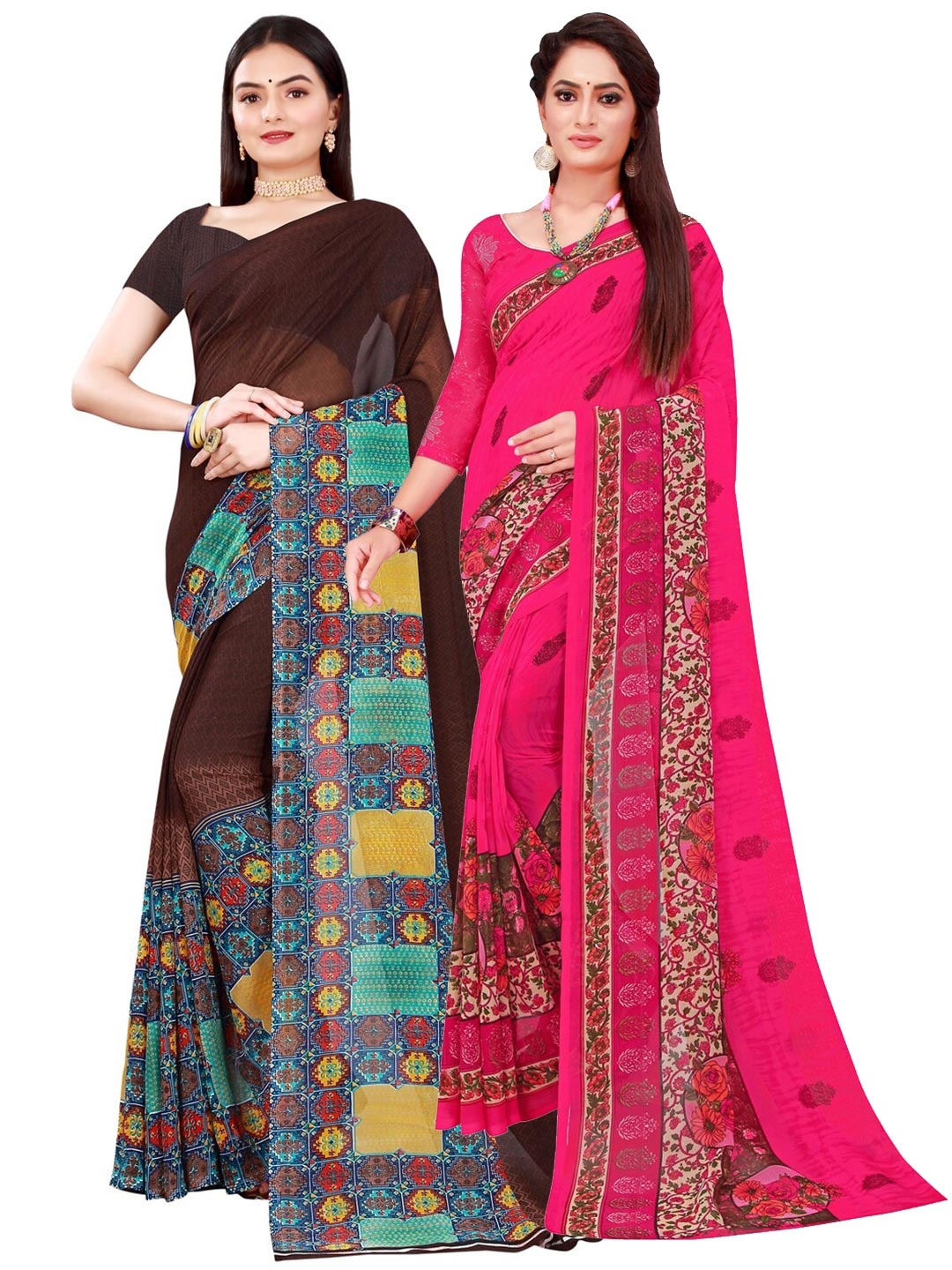 

Florence Brown & Pink Pure Georgette Saree