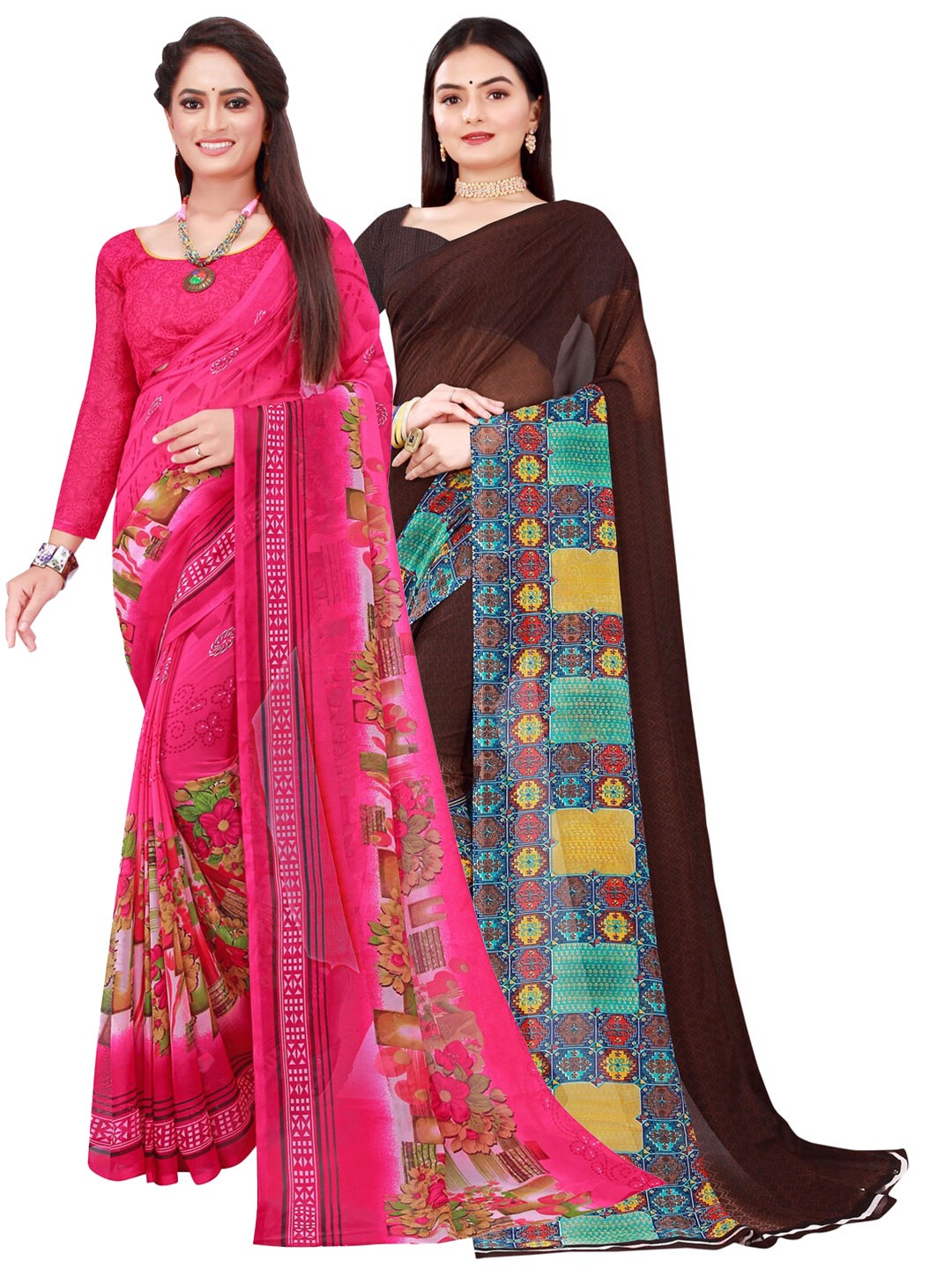 Florence Brown & Pink Pure Georgette Saree