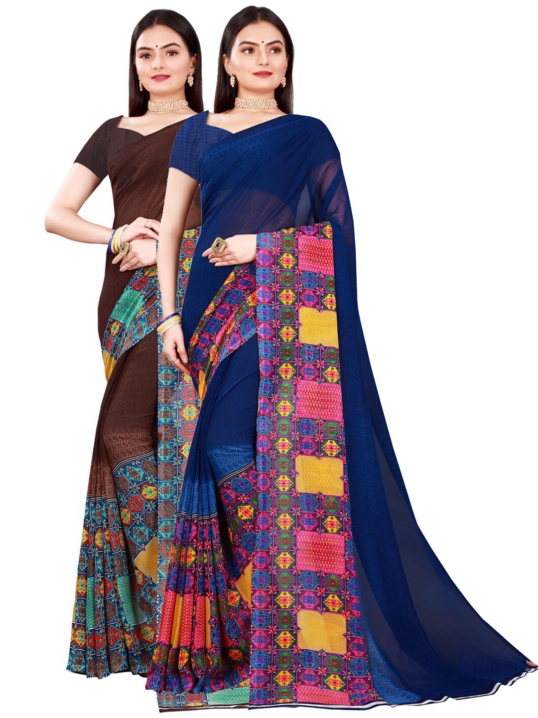 

Florence Brown & Navy Blue Pure Georgette Saree