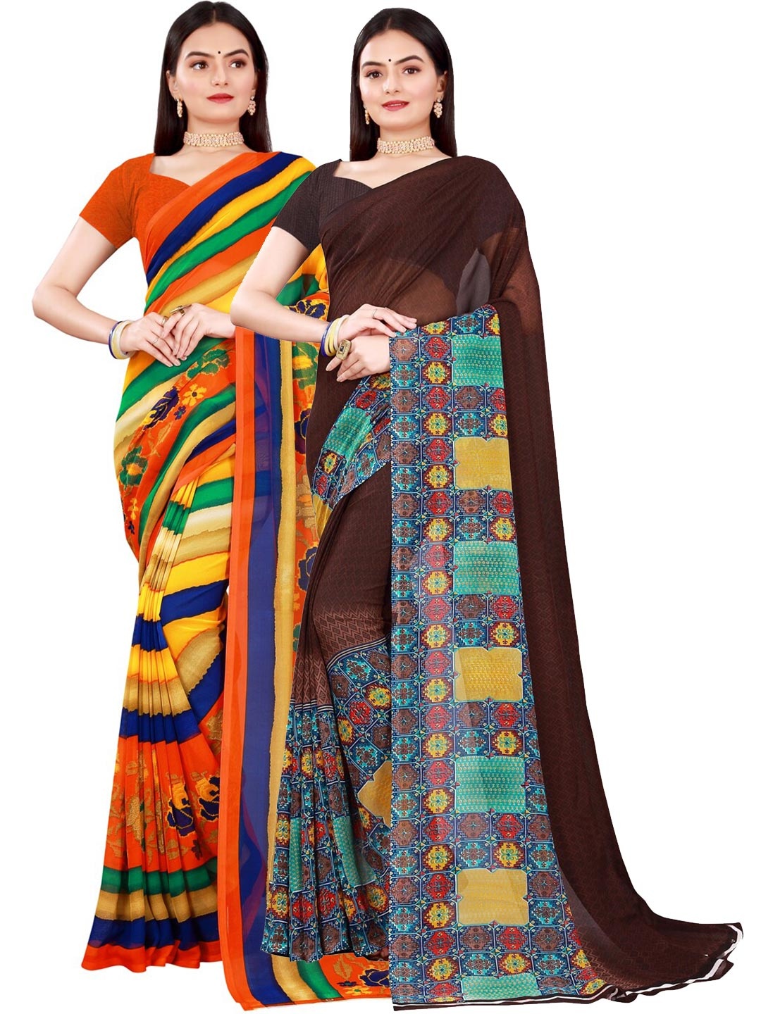 

Florence Brown & Yellow Pure Georgette Saree