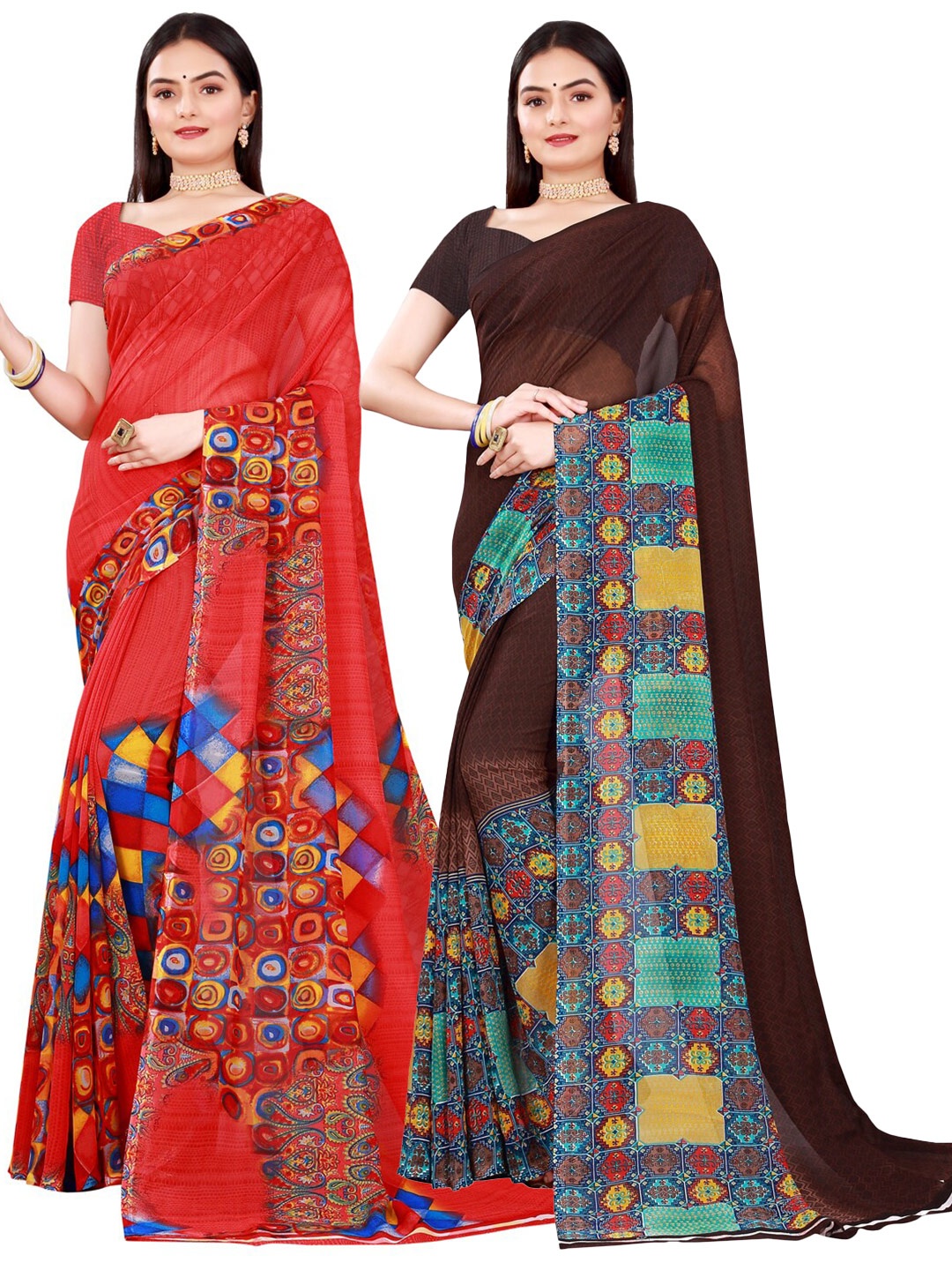 

Florence Brown & Red Pure Georgette Saree
