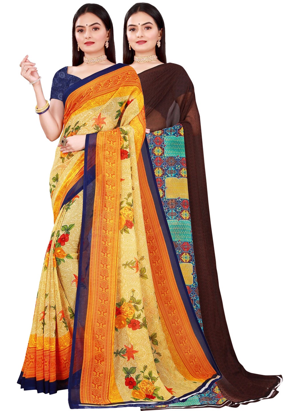 Florence Beige & Brown Pure Georgette Saree