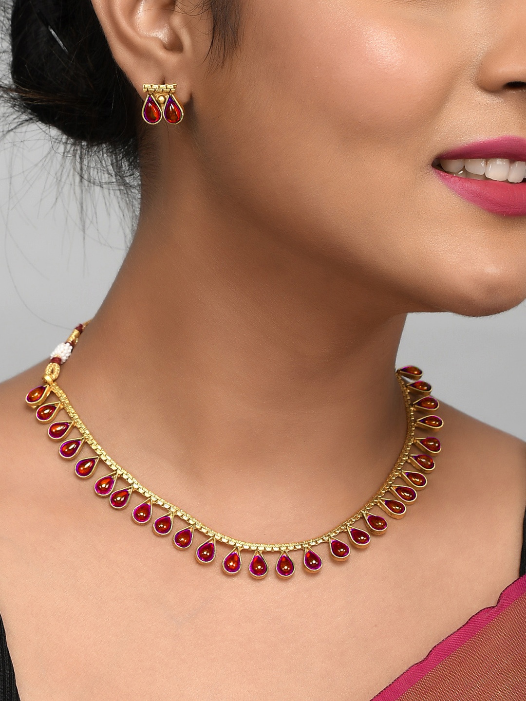 

AQUASTREET JEWELS Gold Plated Red Teardrop Necklace Set