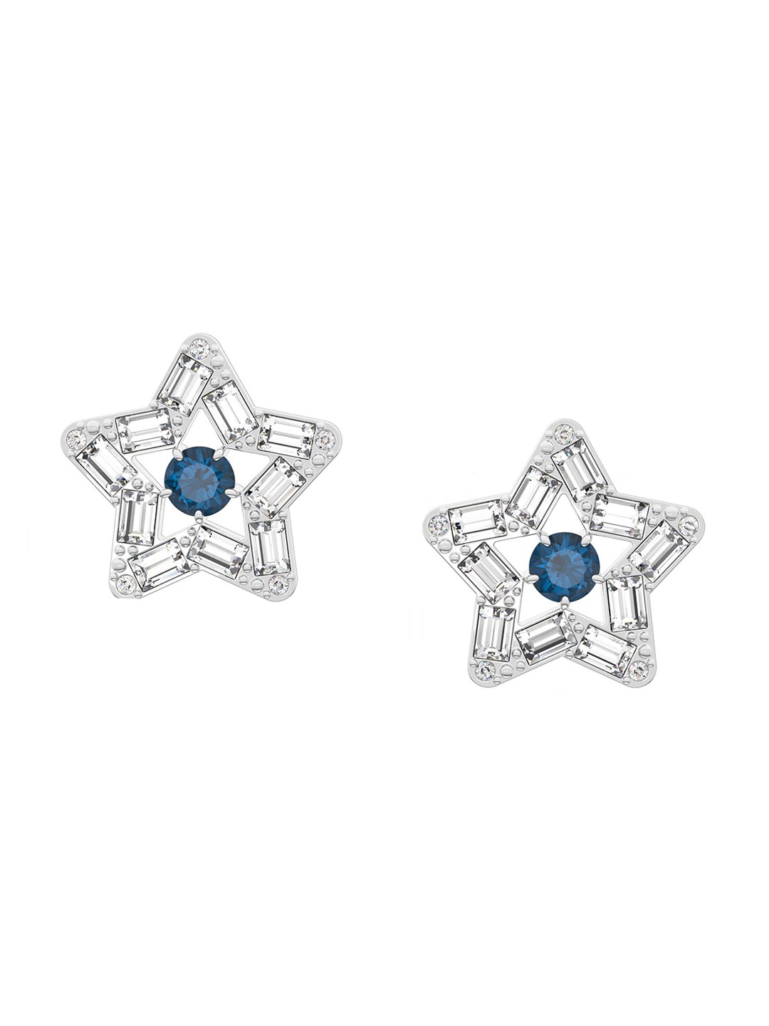 

SWAROVSKI Rhodium-Plated White & Blue Crystal-Studded Studs Earrings, Silver