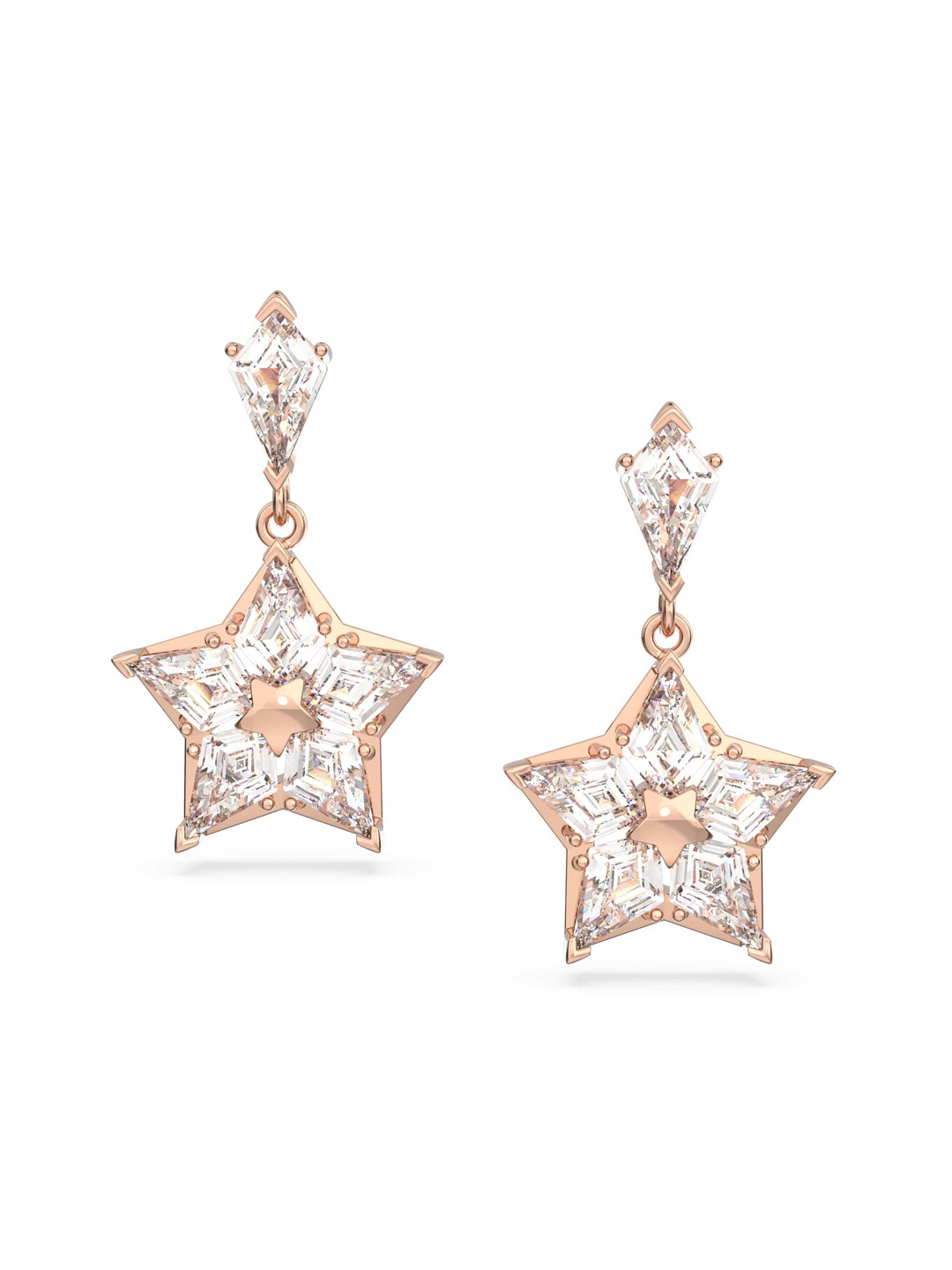 

SWAROVSKI Rose-Gold Plated White Crystals Studded Star Shaped Drop Earrings