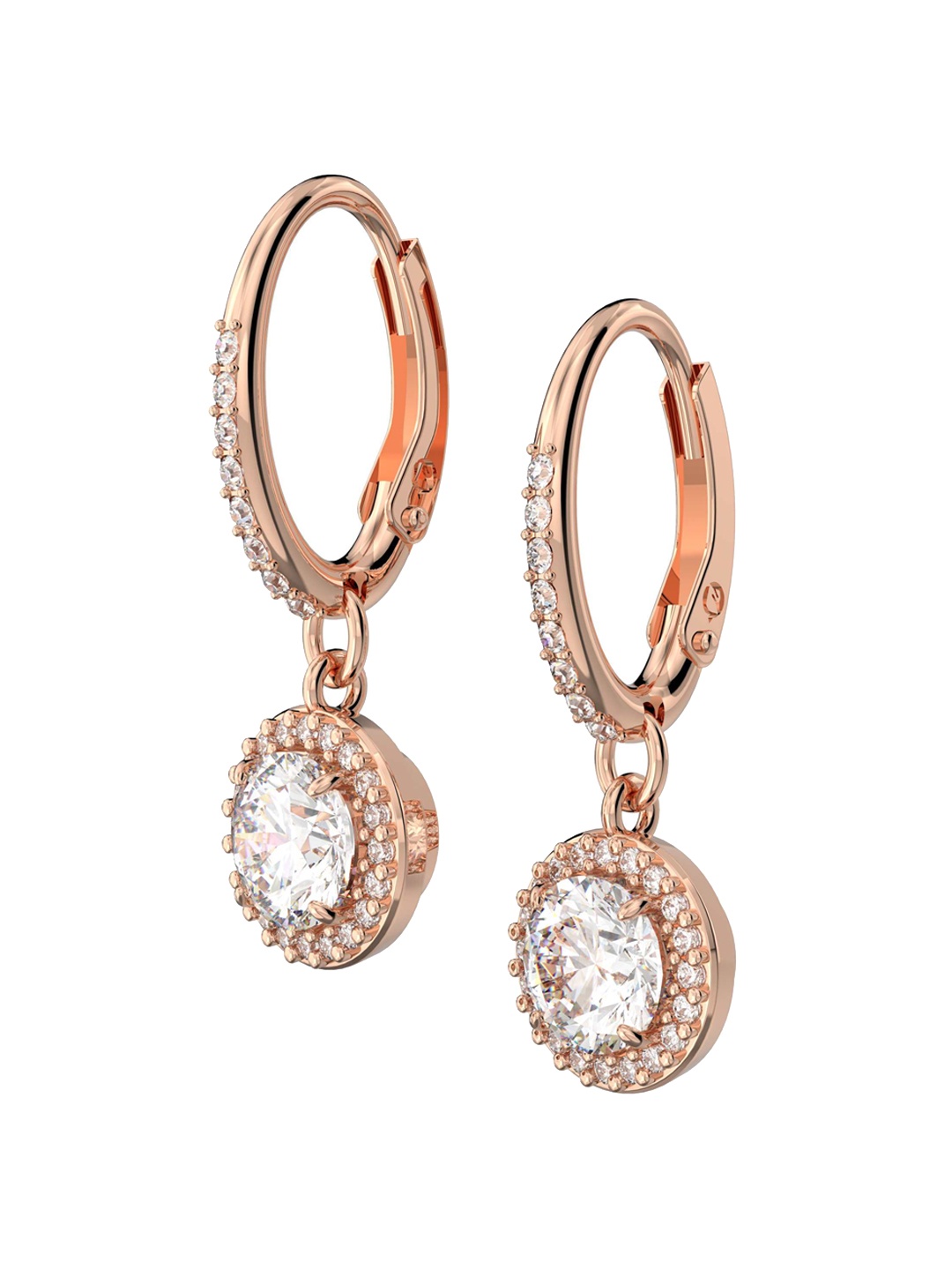 

SWAROVSKI Rose Gold-Toned White Crystal Studded Handcrafted Hoop Earrings