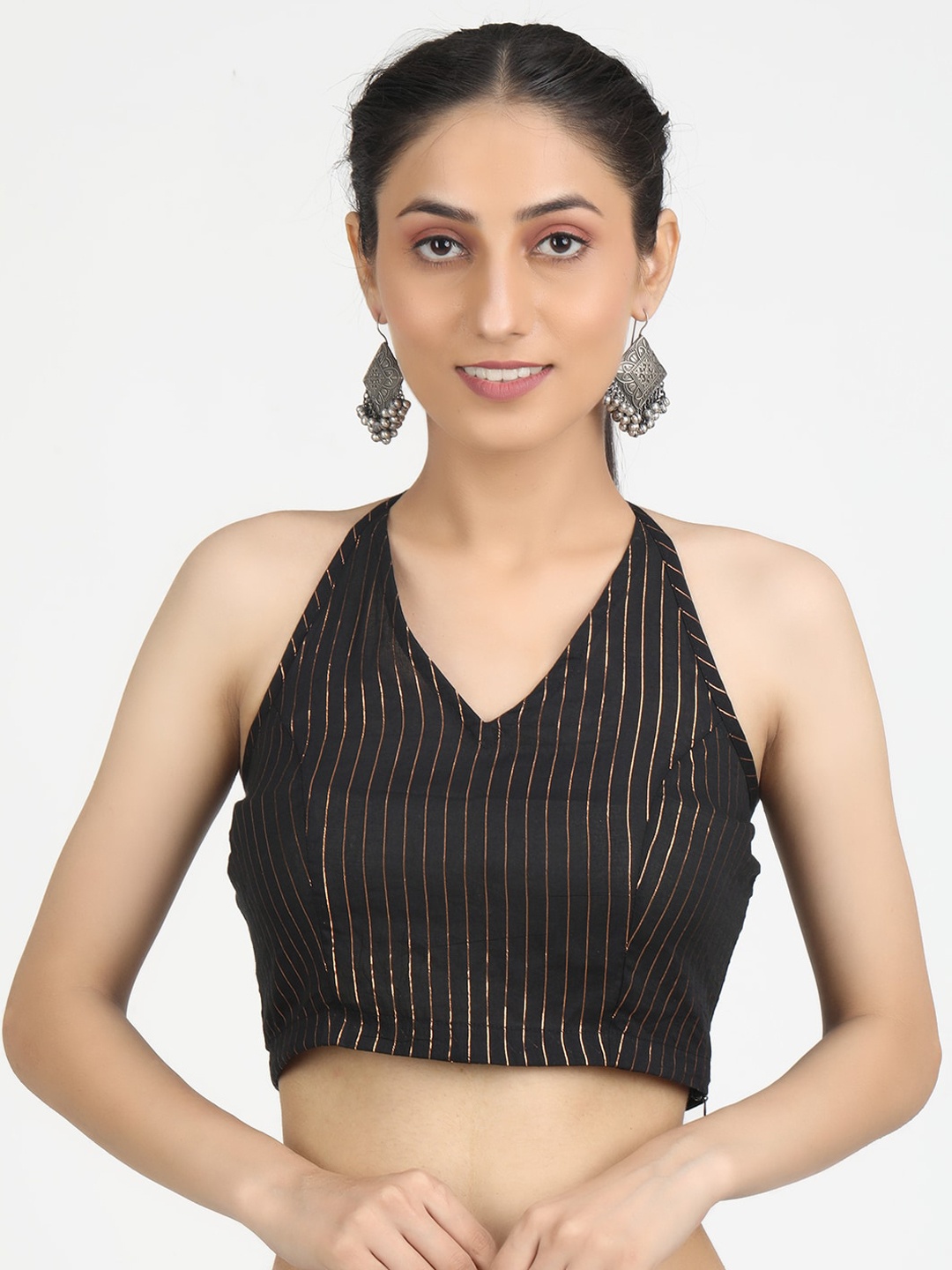 

Llajja Women Black & Gold-Toned Woven Design Pure Cotton Saree Blouse