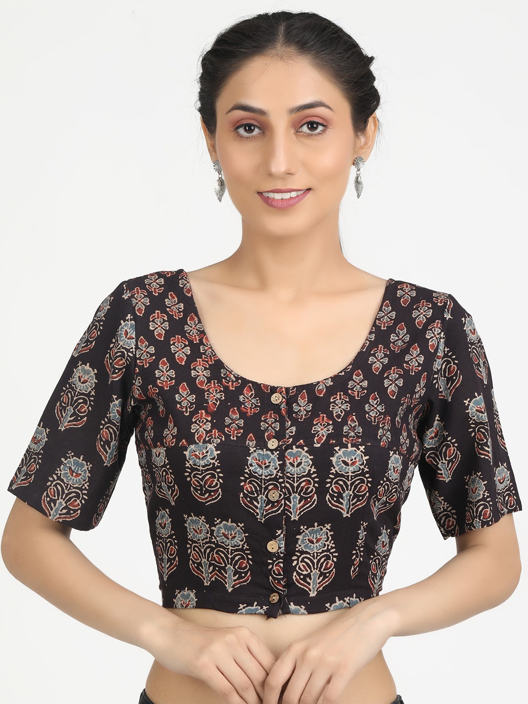 

Llajja Black Printed Pure Cotton Non Padded Saree Blouse