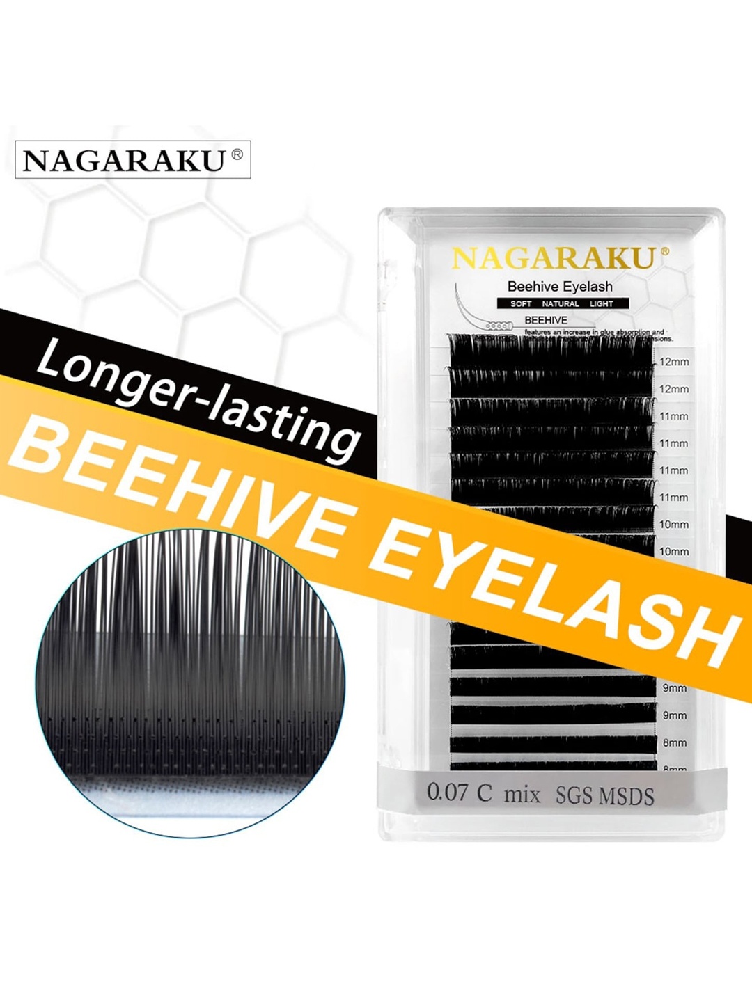 

NAGARAKU Laser Beehive Longer Lasting 16 Rows Eyelash Extension - Curl C, Black