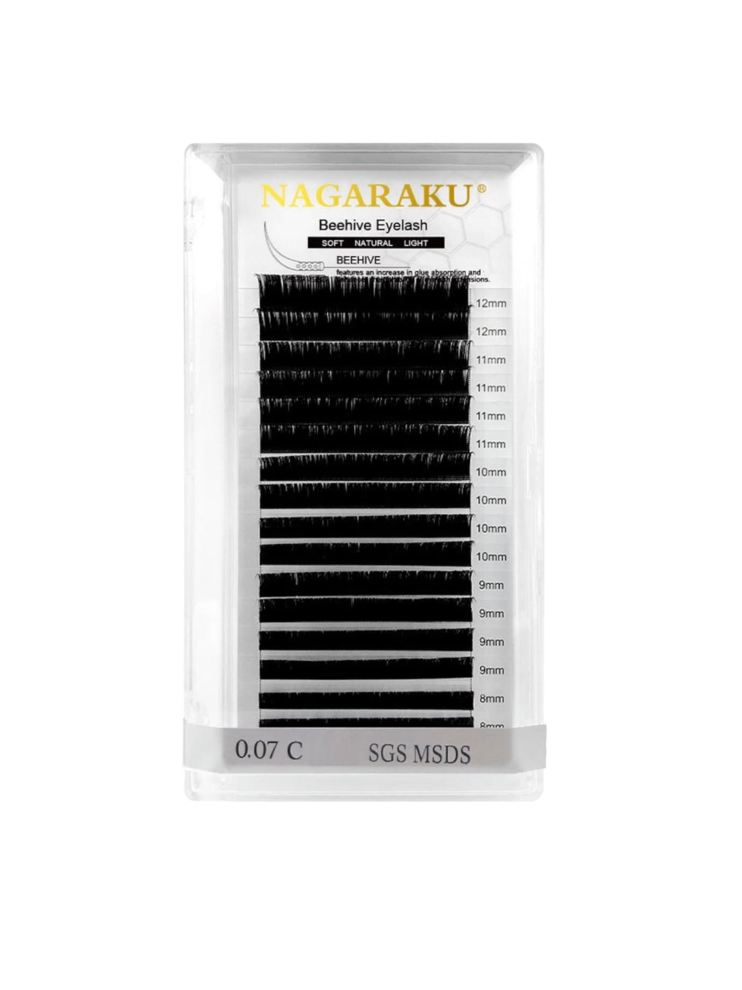 

NAGARAKU Laser Beehive Longer Lasting 16 Rows Eyelash Extension - Curl D - 0.12/12, Black