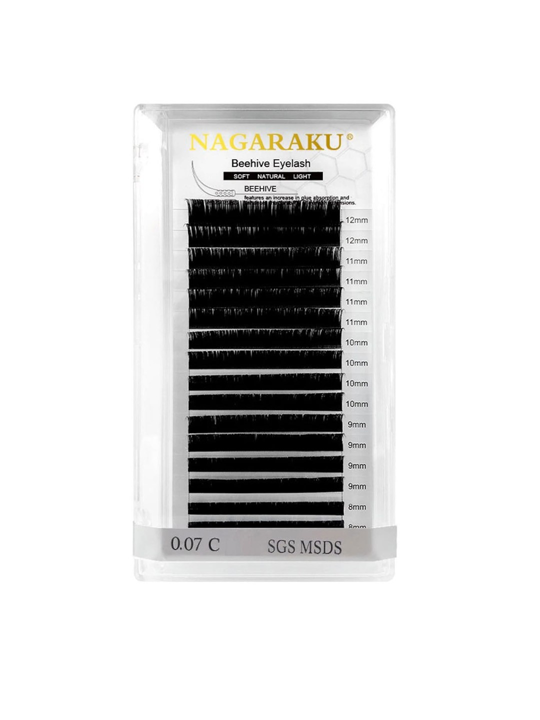 

NAGARAKU Laser Beehive Longer Lasting 16 Rows Eyelash Extension - Curl D - 0.07/7-15, Black