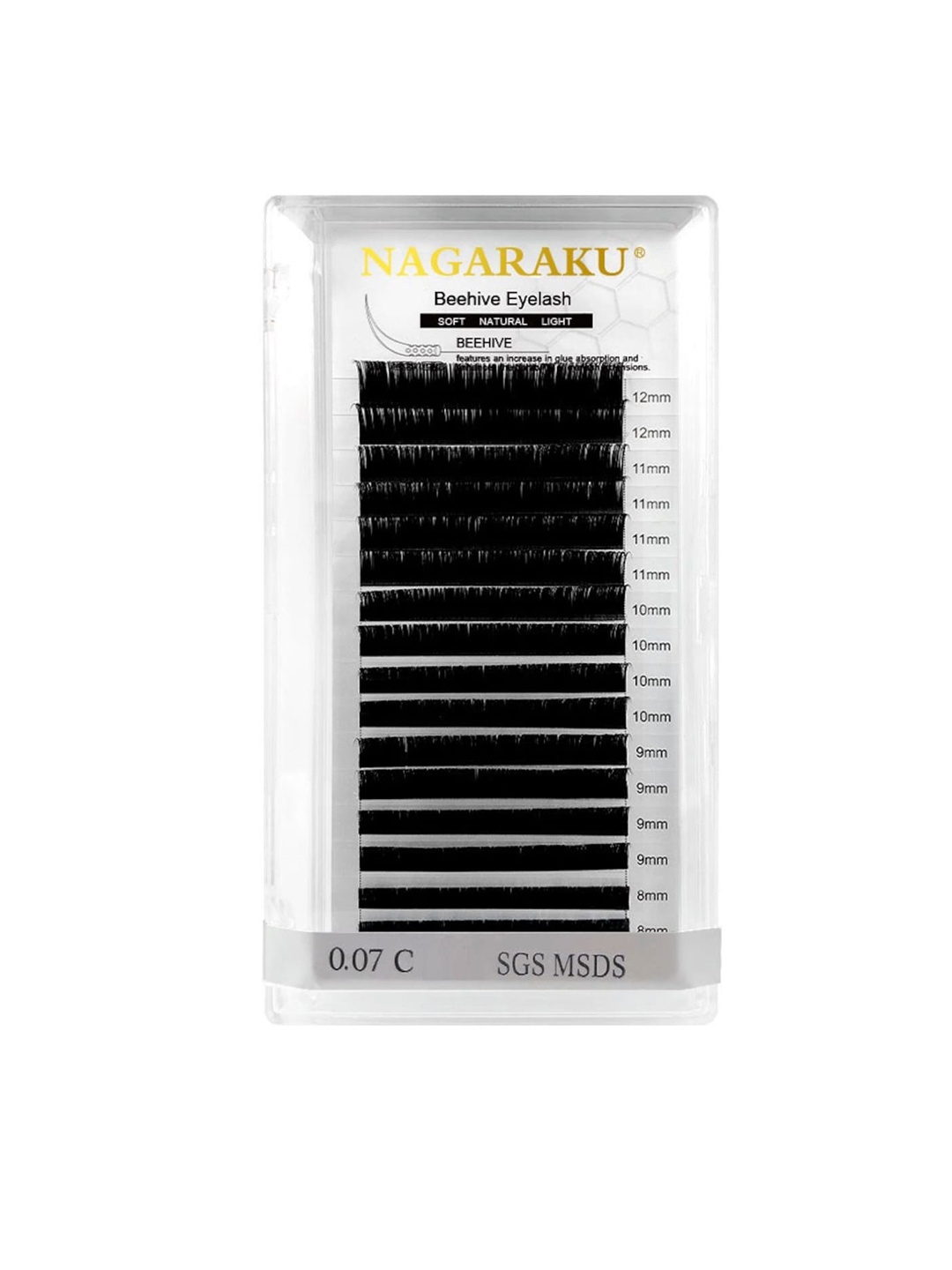 

NAGARAKU Laser Beehive Longer Lasting 16 Rows Eyelash Extension - Curl C - 0.07/8, Black