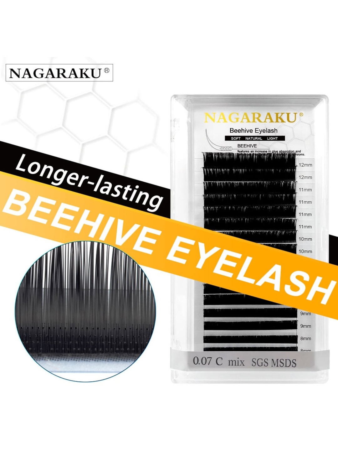 

NAGARAKU Laser Beehive Longer Lasting 16 Rows Eyelash Extension - Curl C, Black