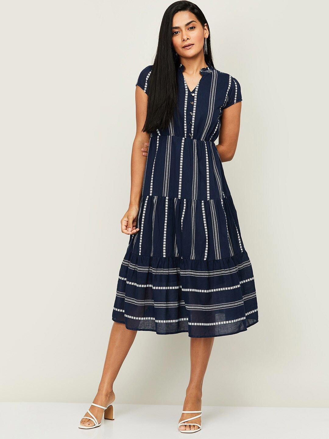 

Fame Forever by Lifestyle Blue Striped A-Line Midi Dress