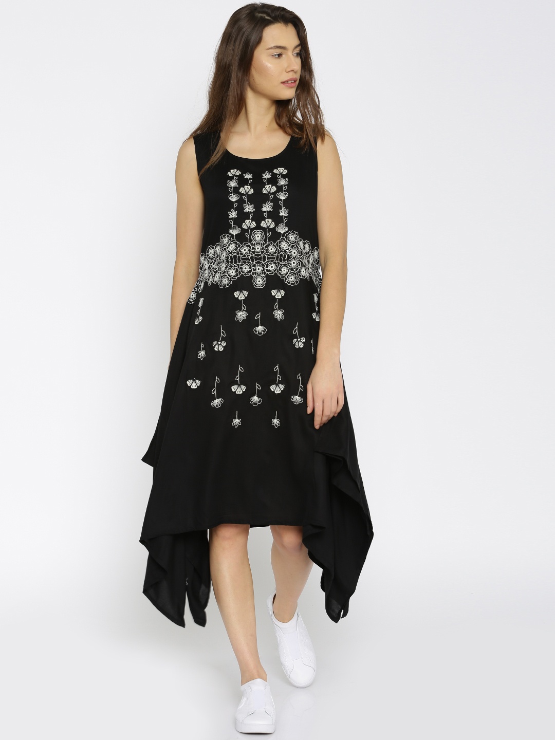 

Global Desi Women Black Self-Design A-Line Dress