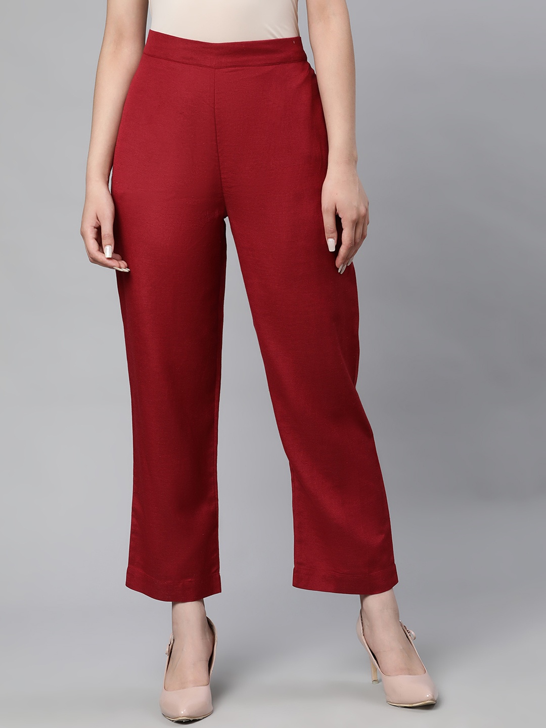 

Linen Club Woman Red Solid Trousers