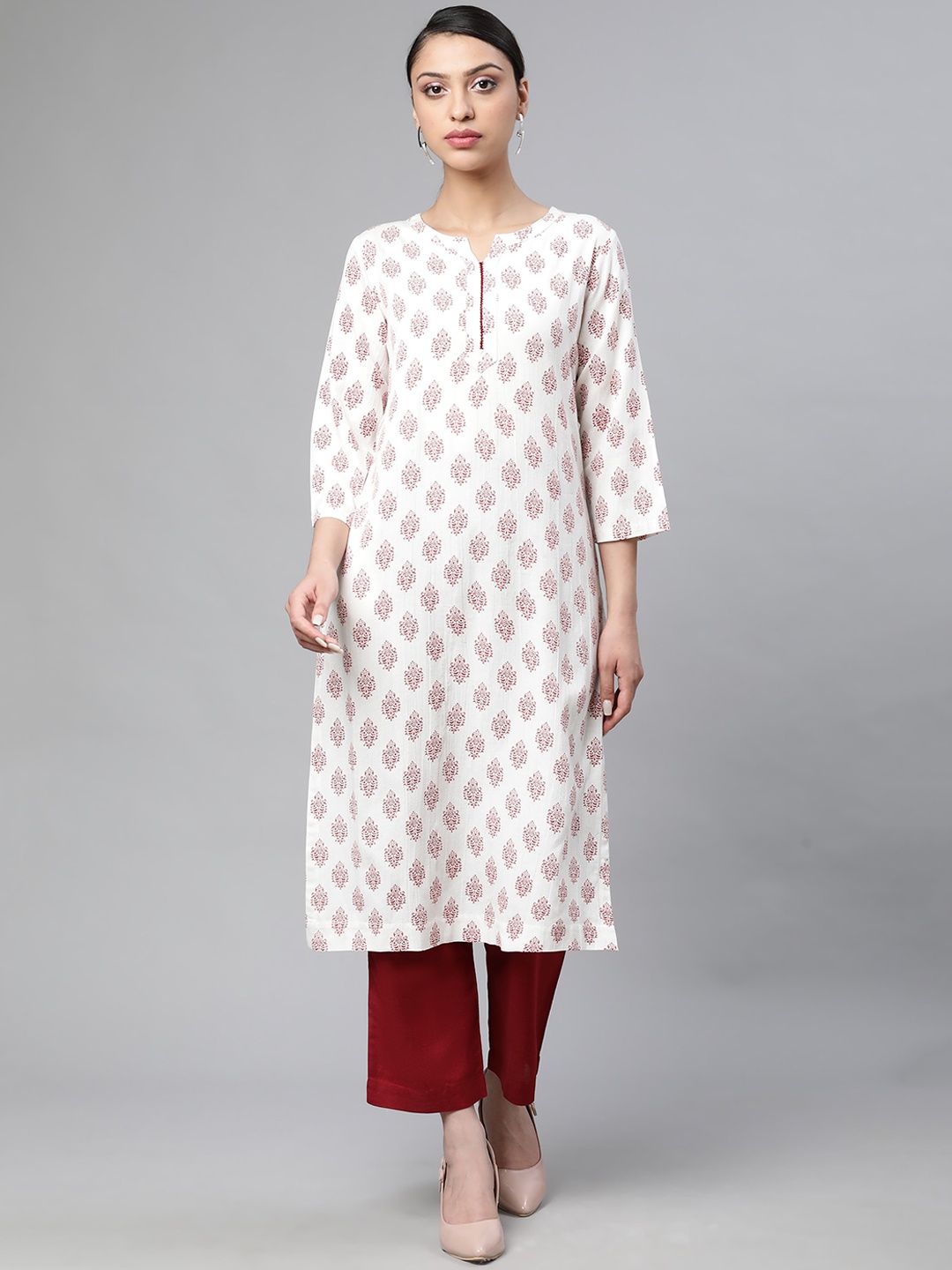 

Linen Club Woman Women Red Ethnic Motifs Printed Kurta
