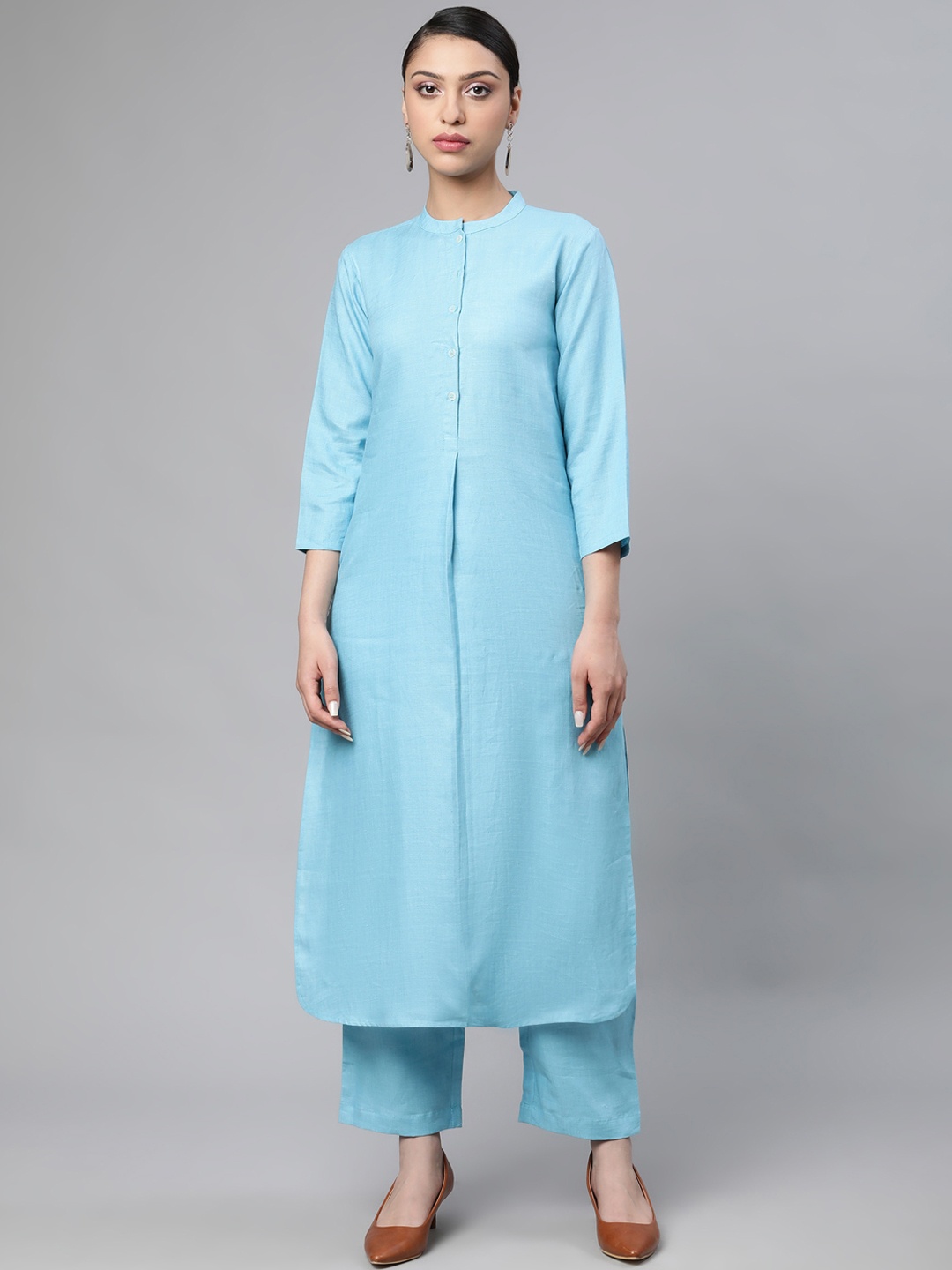 

Linen Club Woman Women Blue Thread Work Sustainable Kurta