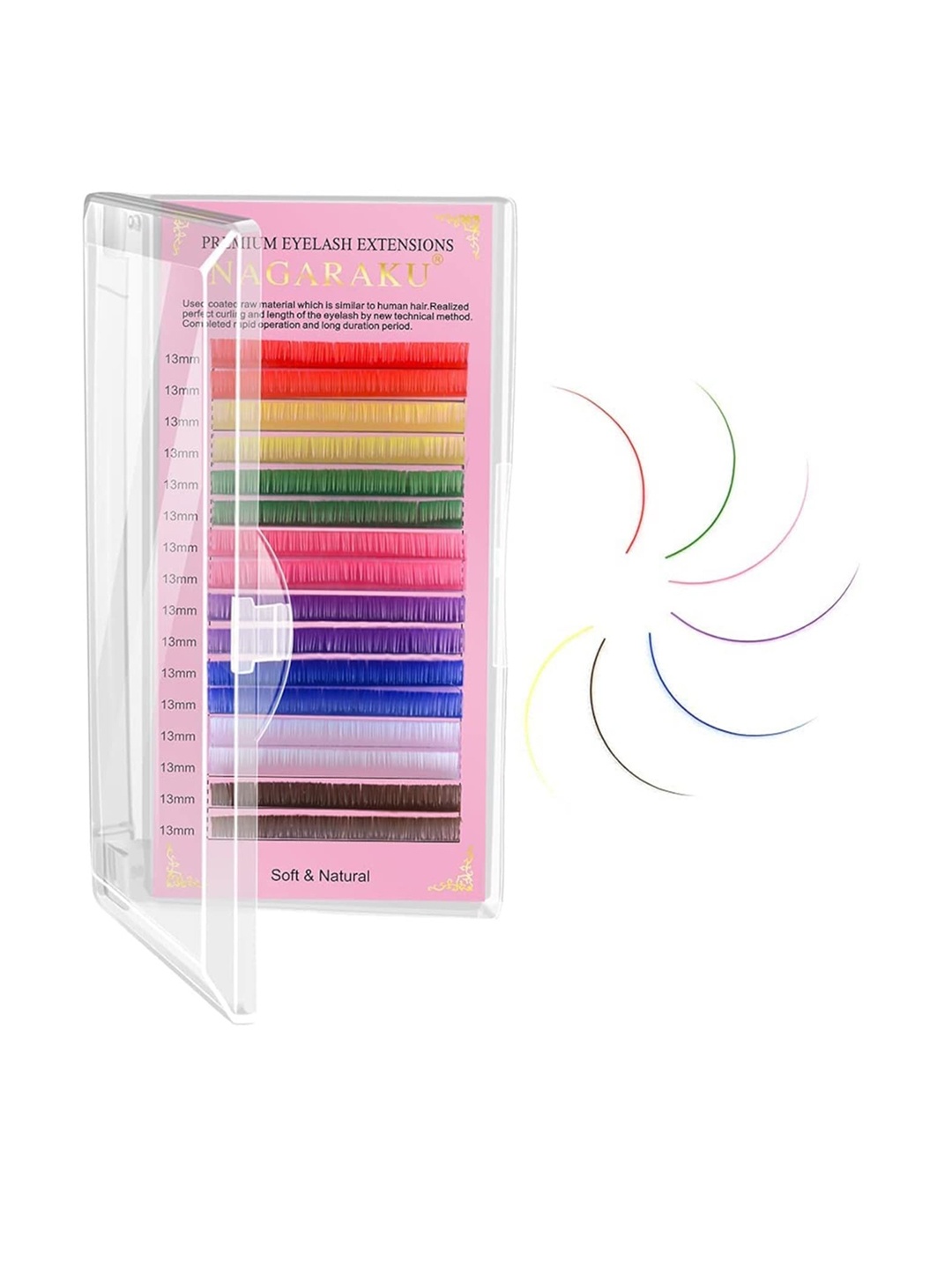 

NAGARAKU 8 Colors Rainbow False Eyelash Extensions - Curl D 14/0.15, Multi