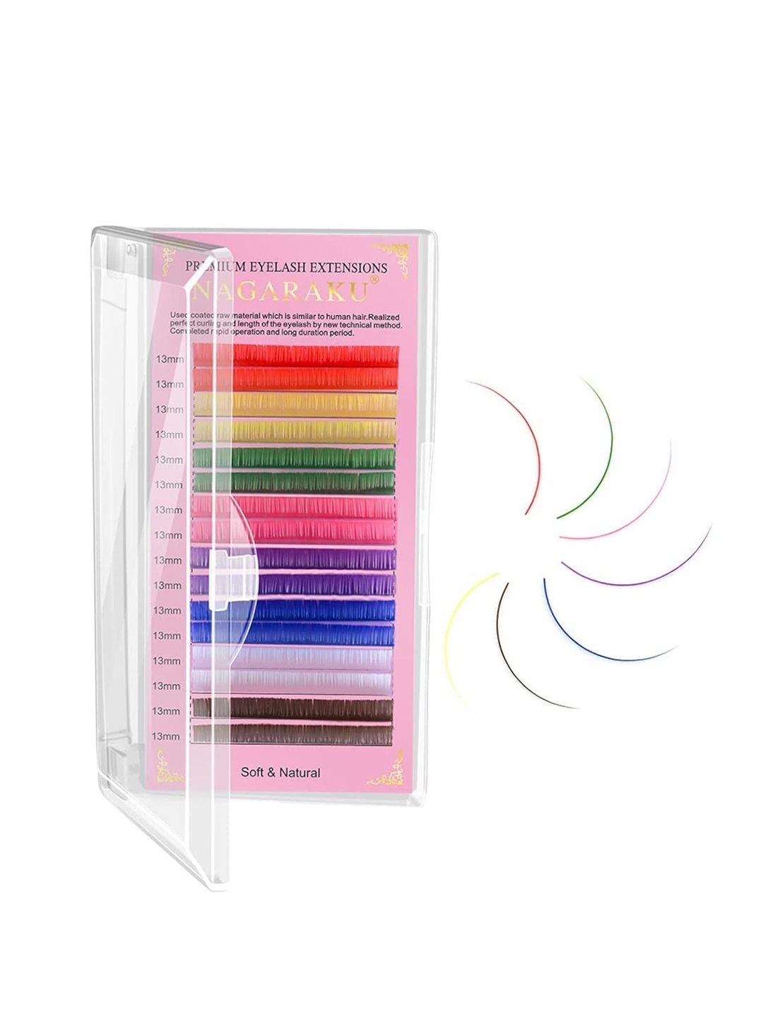 

NAGARAKU 8 Colors Rainbow False Eyelash Extensions - Curl B 13/0.12, Multi