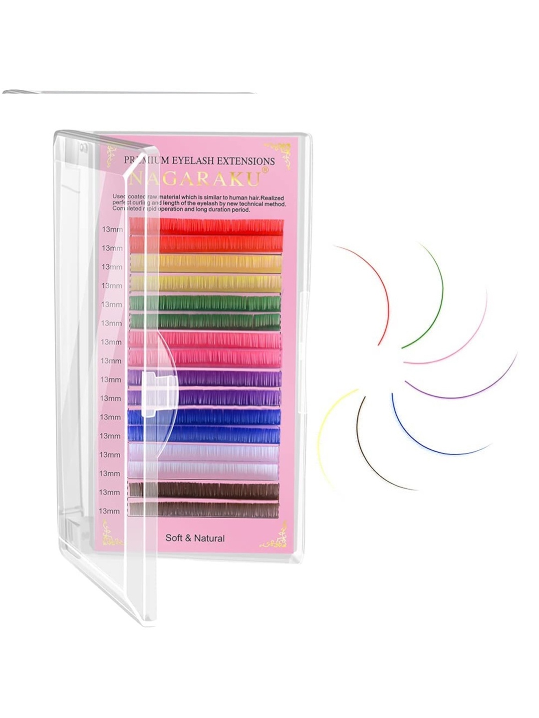 

NAGARAKU 8 Colors Rainbow False Eyelash Extensions - Curl C 9/0.15, Multi