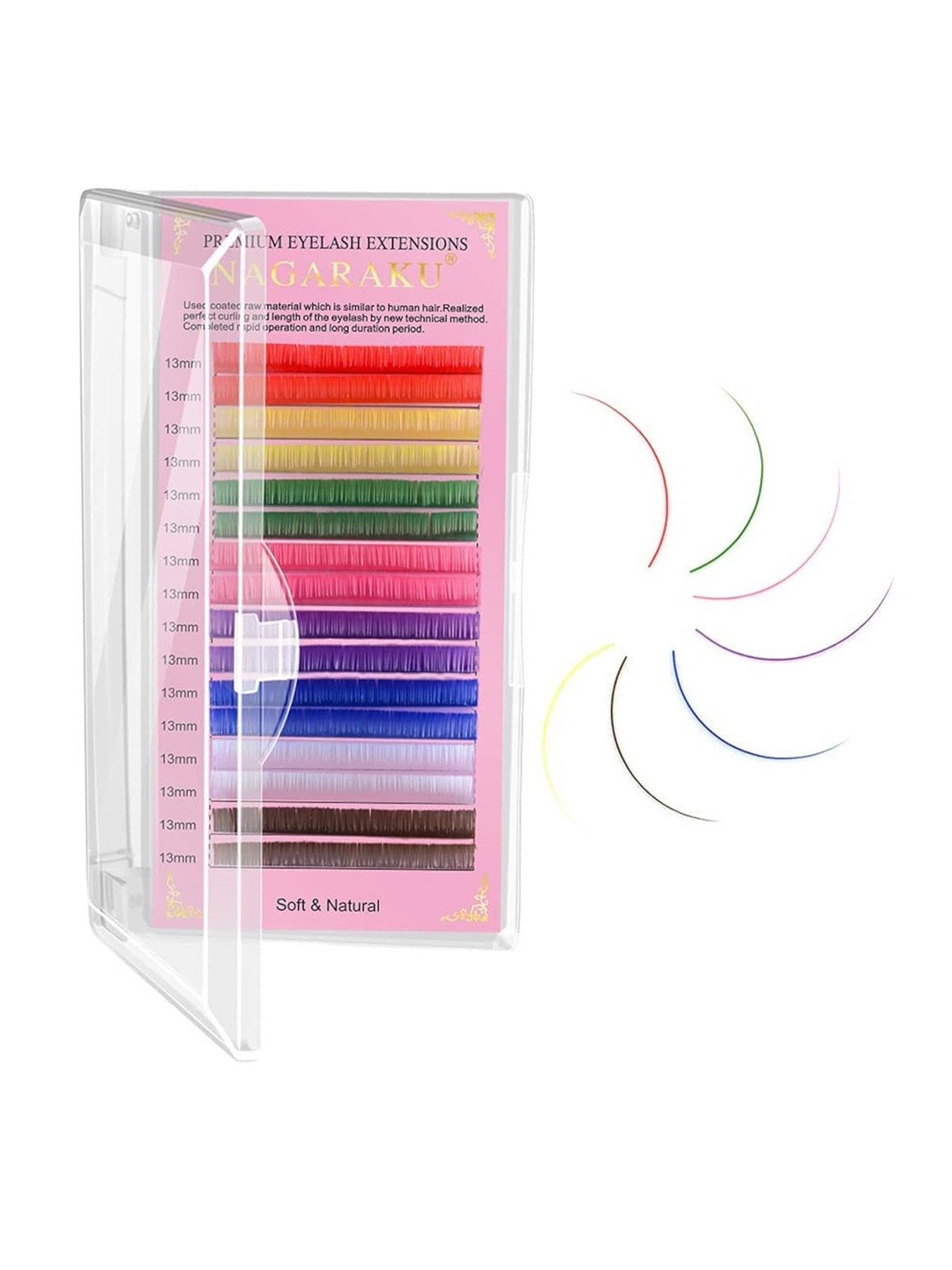 

NAGARAKU 8 Colors Rainbow False Eyelash Extensions - Curl B 12/0.12, Multi