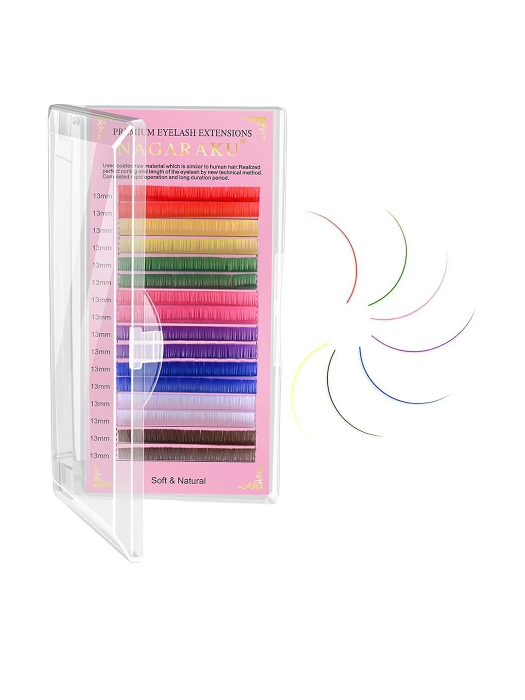 

NAGARAKU 8 Colors Rainbow False Eyelash Extensions - Curl D 14/0.10, Multi