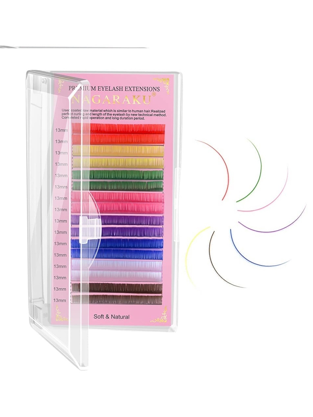 

NAGARAKU 8 Colors Rainbow False Eyelash Extensions - Curl C 11/0.07, Multi