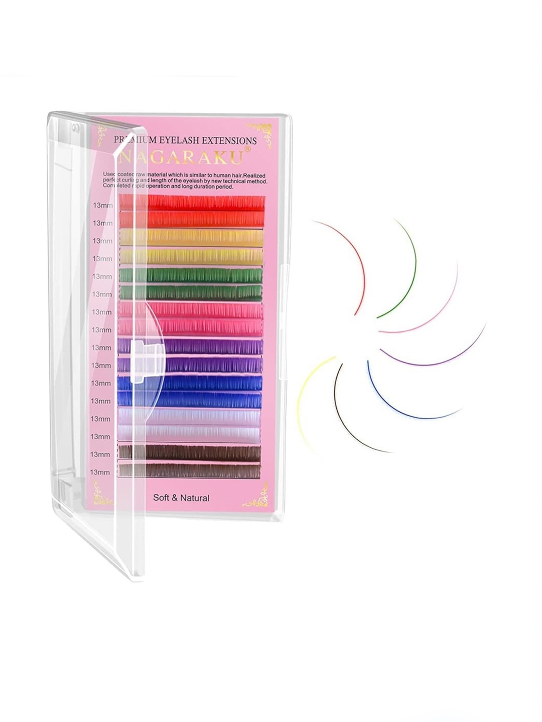 

NAGARAKU 8 Colors Rainbow False Eyelash Extensions - Curl D 12/0.15, Multi