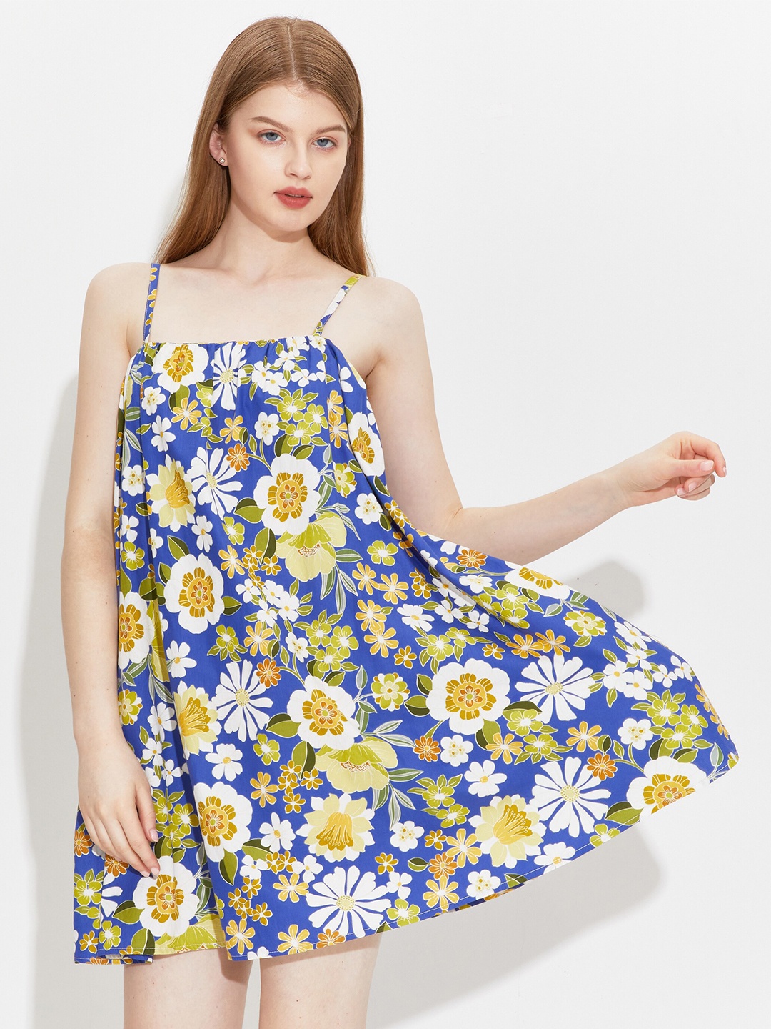 

URBANIC Blue Floral A-Line Dress