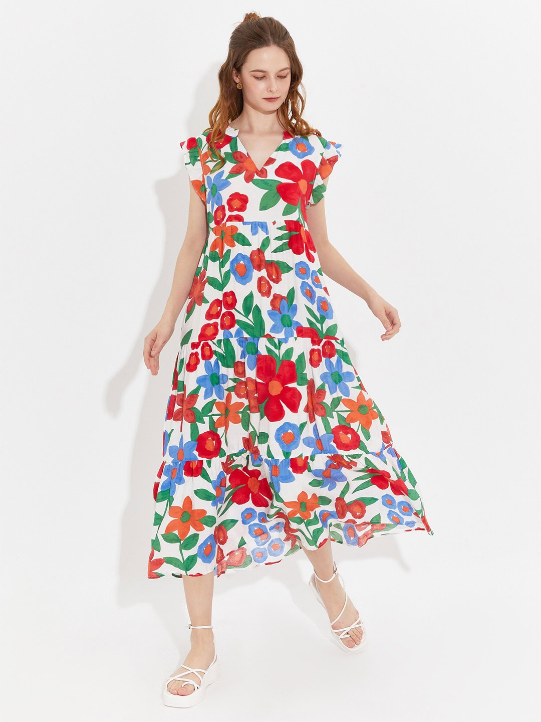 

URBANIC Multicoloured Floral Midi Dress, Multi