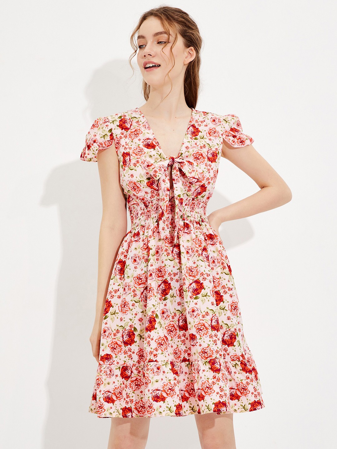 

URBANIC Pink & Red Floral Printed Dress