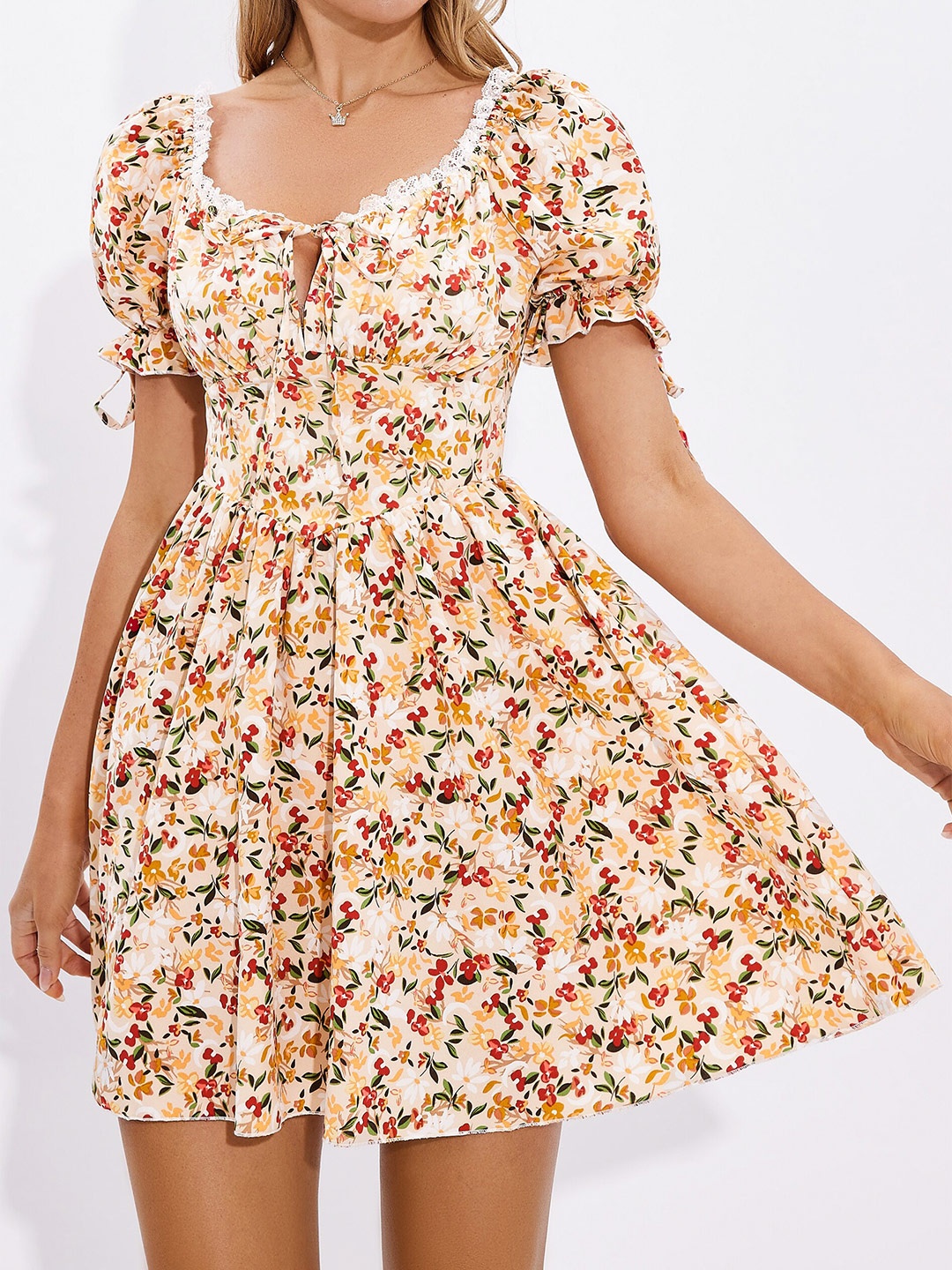 

URBANIC Beige Floral Dress